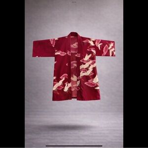 Maruko Kimono Ladies Medium Raspberry Polyester with Flying Crane Design